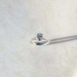 1 carat moissanite engagement ring in sterling silver with a cathedral setting, front view