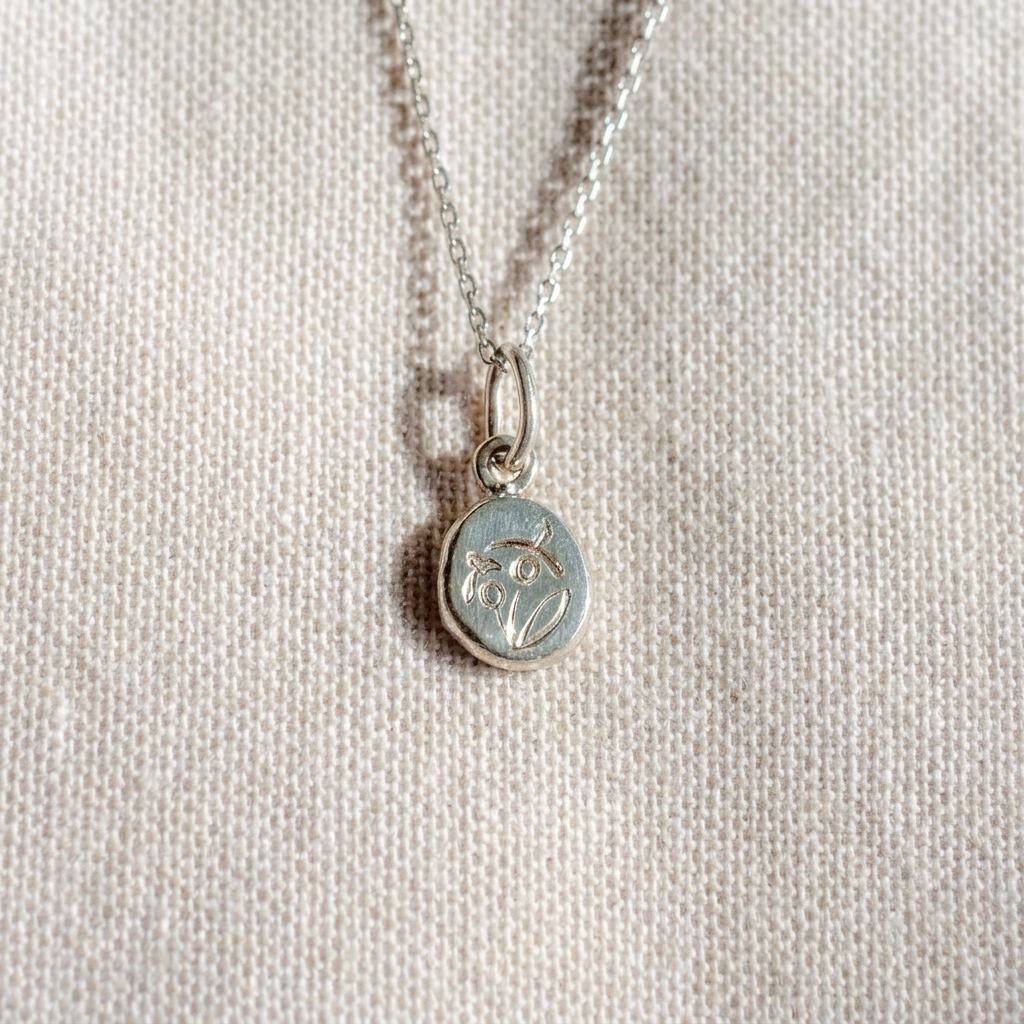 Posy Engraved Charm in sterling silver, hand engraved with a lady slipper orchid